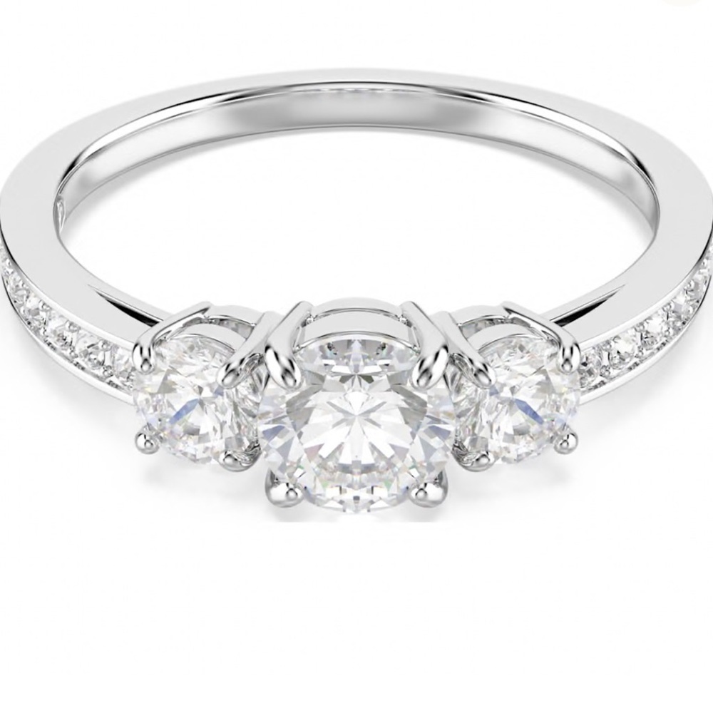 Swarovski Elegant Silver Triple Stone Ring BNIB - Picture 4 of 5